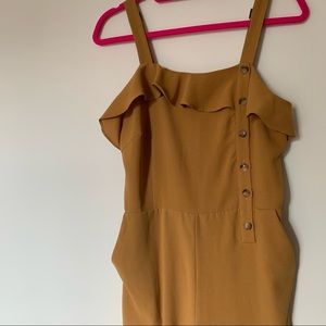 Piper and Scoot Jumpsuit w/ Pocket Size L Mustard Yellow Ruffle Button Detail